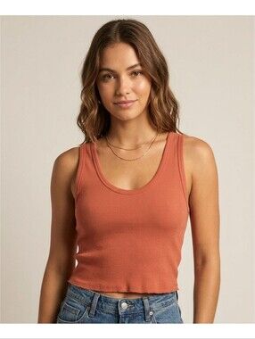 Express Ribbed Scoop Neck Tank Top Burnt Orange Size M
